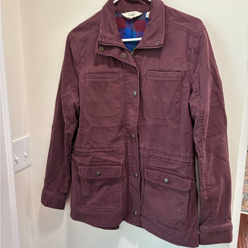 LL Bean Burgundy Flannel-lined Utility Jacket